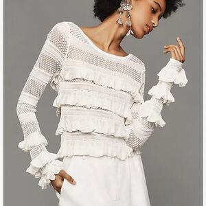 Anthropologie Ruffle Knit Sweater White New Defect Small